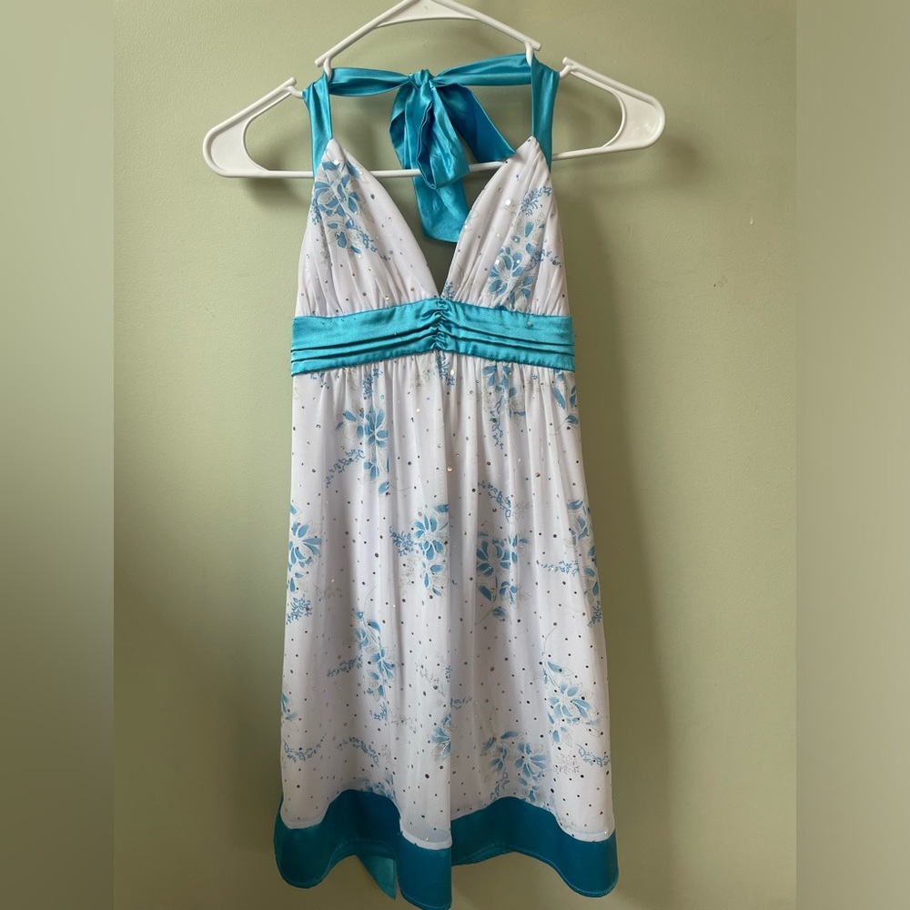 Blue and white sparkly dress